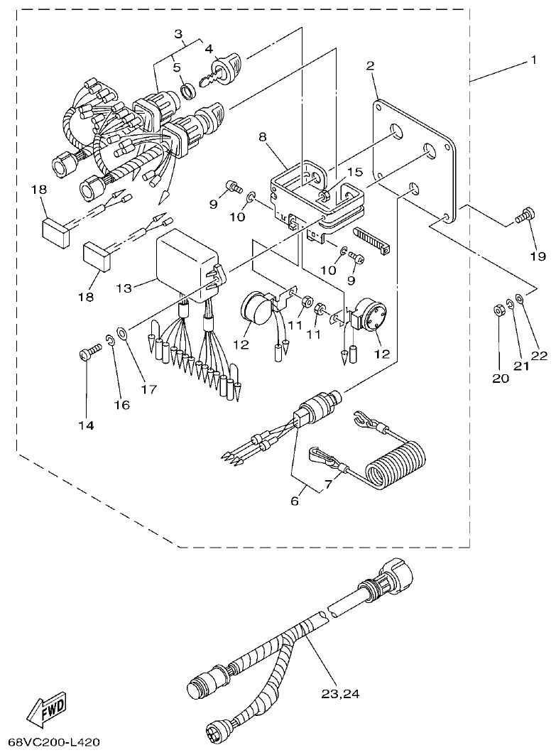 Yamaha F150DET, FL150DET SWITCH & PANEL 2 parts diagram